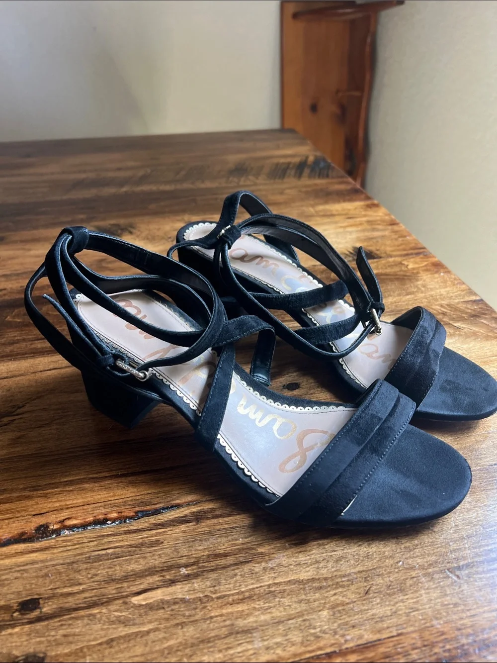 Sam Edelman Women’s 8.5 Black Suede Sammy Strappy Sandal Block Heel
